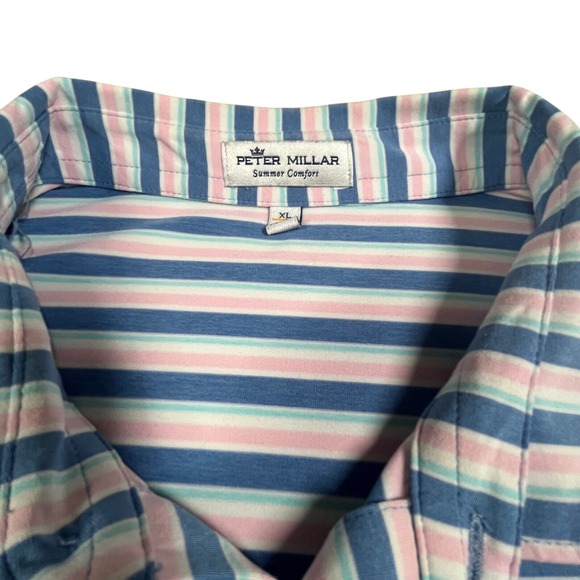 Peter Millar Other - Peter Millar Summer Comfort Men's XL Polo blue white pink stripe Golf stretch